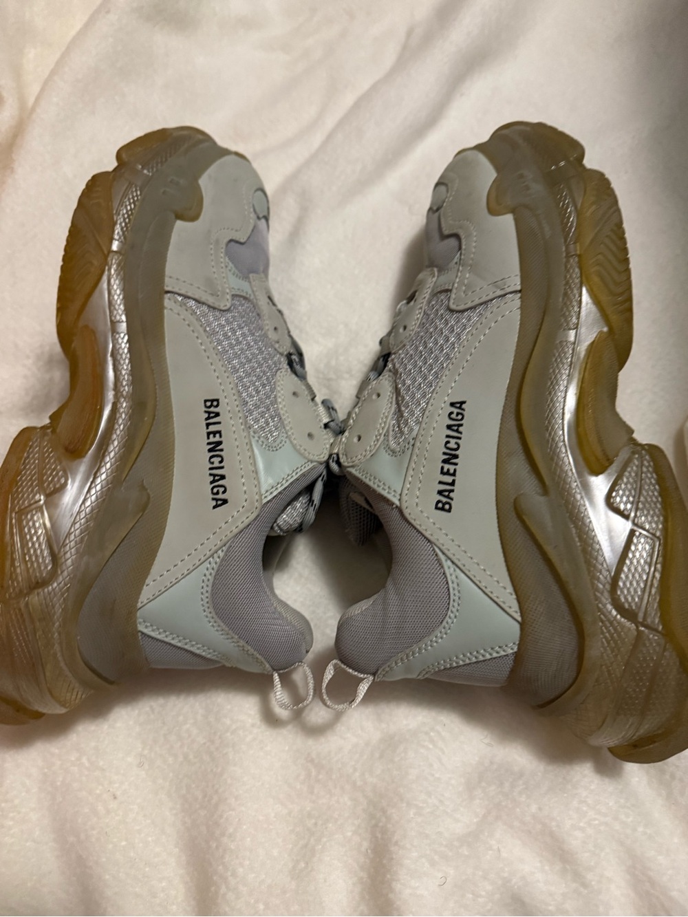 Balenciaga Chunky Sneakers in Light Gray with Amber-Tinted Soles